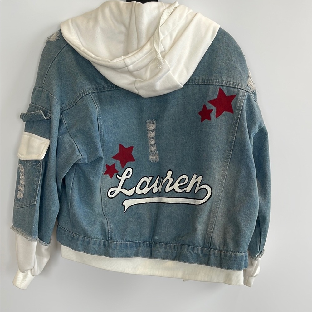 Denim Hooded Jacket "Lauren" Hand-Painted with Stars